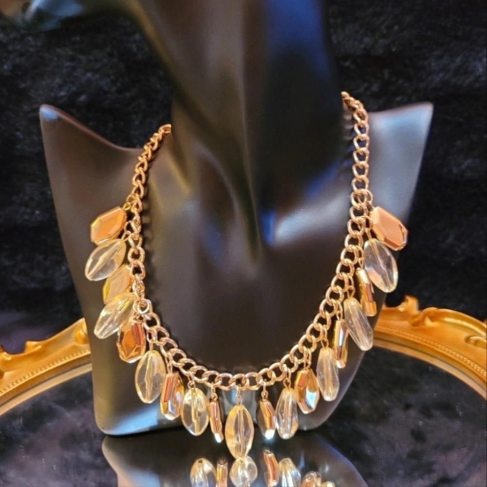 NWT Clear & Gold Beaded Statement Necklace